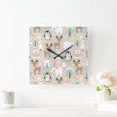 Woodland Whimsical Forest Animals Winter Quadratische Wanduhr (Zuhause)