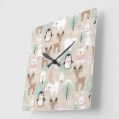 Woodland Whimsical Forest Animals Winter Quadratische Wanduhr (Winkel)