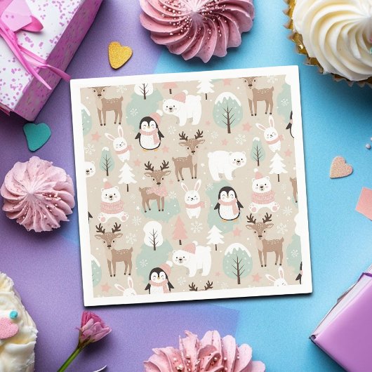 Woodland Whimsical Forest Animals Winter Serviette