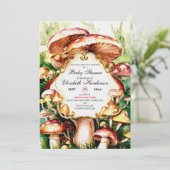 Woodland Whimsical Mushroom Baby Dusche Einladung (Stehend Vorderseite)