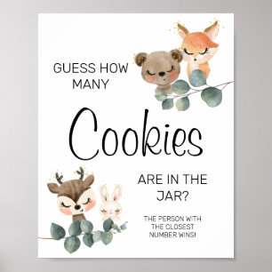 Woodland Wie viele Kekse Baby-Duschgame-Zeichen Poster