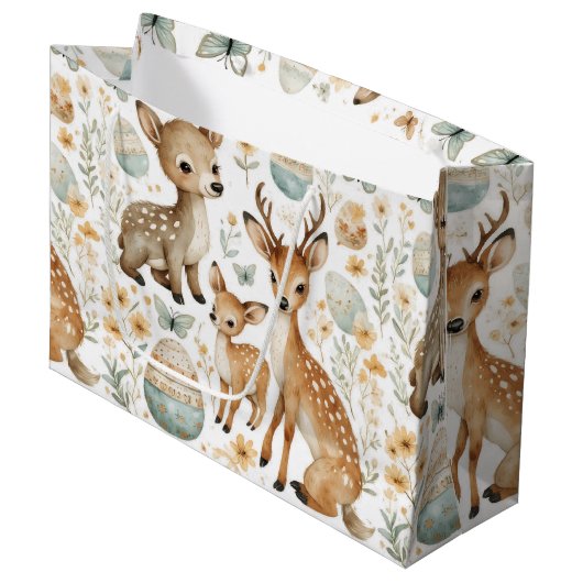 Woodland Wild Animals Deer Baby Fawn Spring Easter Große Geschenktüte (Vorderseite Schrägansicht)