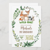 Woodland Wild Ein Junge Einladung zum 1. Geburtsta (Vorne/Hinten)