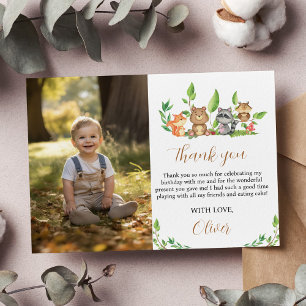 Woodland Wild One Birthday Foto Danke Karte