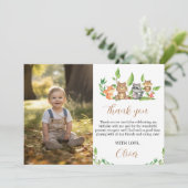 Woodland Wild One Birthday Foto Danke Karte (Stehend Vorderseite)