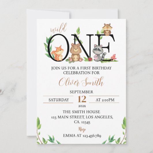 Woodland Wild One Birthday Invitation Einladung (Vorderseite)