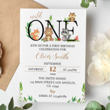Woodland Wild One Birthday Invitation