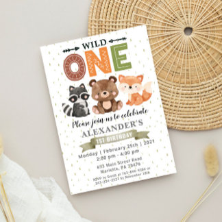Woodland Wild One Birthday Party Einladung