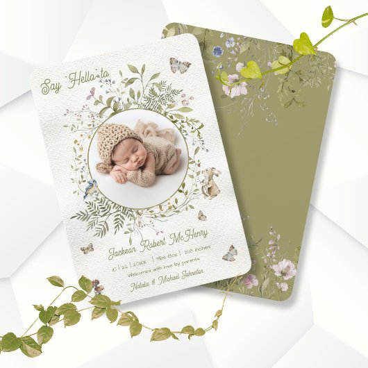 Woodland Wildblume Wreath Birth Baby Ankündigung