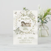 Woodland Wildblume Wreath Crib Cradle Baby Dusche Einladung (Stehend Vorderseite)