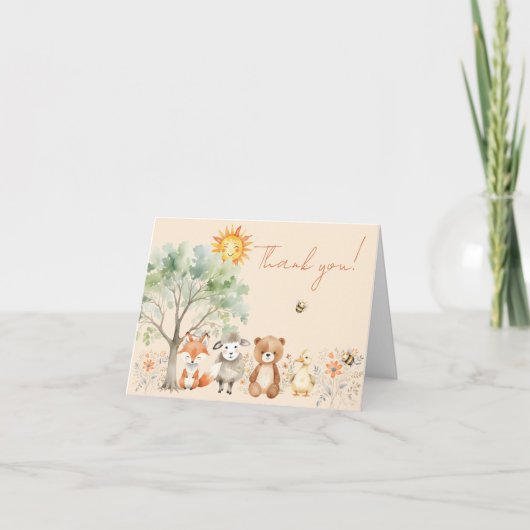 Woodland Wildlife Baby Dusche Bleipfirsich Dankeskarte (Vorderseite)