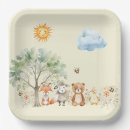 Woodland Wildlife Baby Dusche Bleipfirsich Pappteller