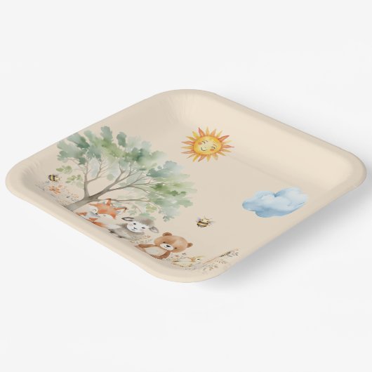 Woodland Wildlife Baby Dusche Bleipfirsich Pappteller (Gewinkelt)