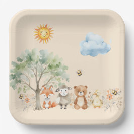 Woodland Wildlife Baby Dusche Bleipfirsich Pappteller