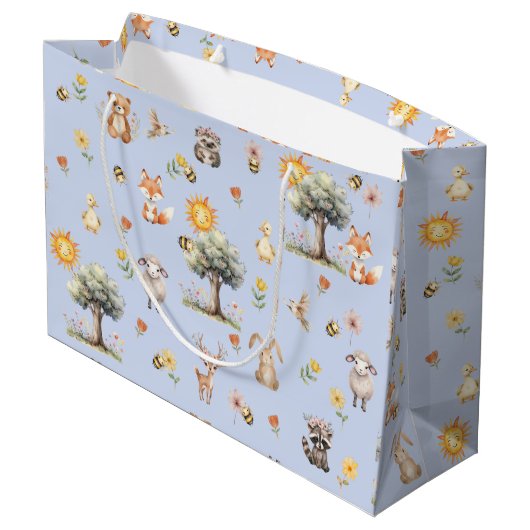 Woodland Wildlife Baby Dusche Große Geschenktüte (Rückseite Schrägansicht)