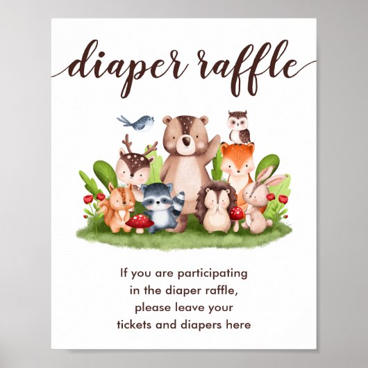 Woodland Windeln Raffle Drop Off Baby Boy Dusche Poster (Vorne)