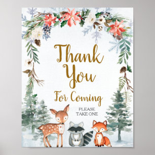 Woodland Winter Animal Foods Danke für Ihre Ankunf Poster