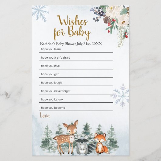 Woodland Winter Animal Foods Wunsches für Baby (Vorderseite)