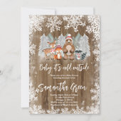 Woodland Winter Baby Dusche Einladung (Vorderseite)