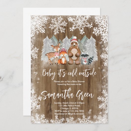Woodland Winter Baby Dusche Einladung (Vorne/Hinten)