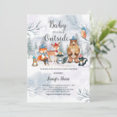 Woodland Winter Baby Dusche Einladung (Stehend Vorderseite)