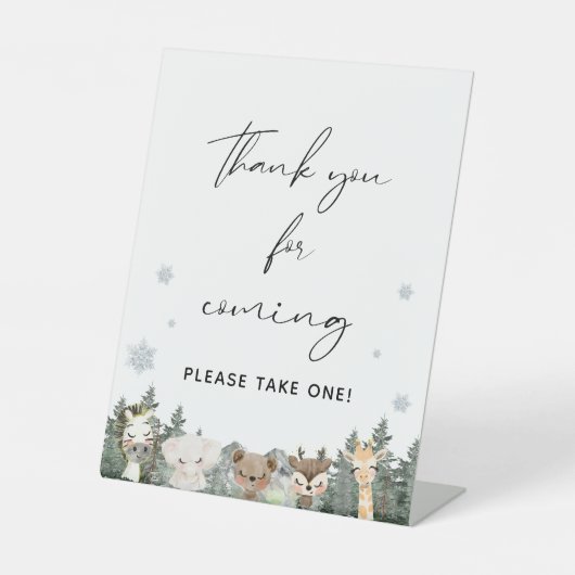 Woodland Winter Baby Dusche Vielen Dank Sockelschild (Vorderseite)