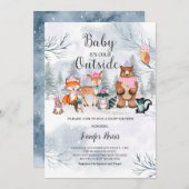 Woodland Winter Baby Shower Girl Invasionwald Einladung (Vorne/Hinten)