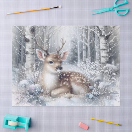 Woodland Winter Fawn Deer Seidenpapier (Basteln)