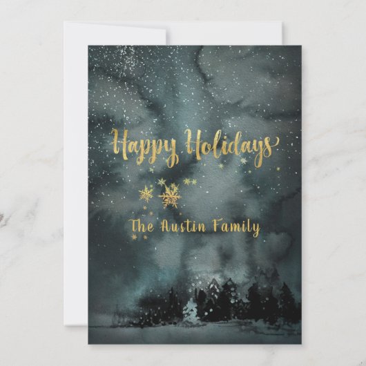 Woodland Winter Jingle Gold Feiertage Einladung (Rückseite)