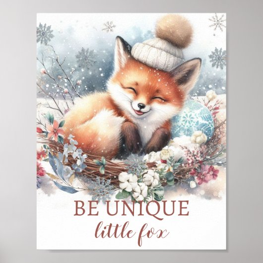 Woodland Winter niedlicher Fuchs Neugeborene Zimme Poster (Vorne)