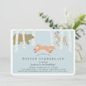 Woodland Winter Onederland Blue 1. Geburtstag Einladung (Stehend Vorderseite)
