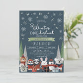 Woodland Winter Onederland Erster Geburtstag Einladung (Stehend Vorderseite)