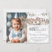 Woodland Winter ONEderland Weihnachten 1. Geburtst Einladung (Vorderseite)