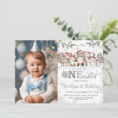 Woodland Winter ONEderland Weihnachten 1. Geburtst Einladung (Stehend Vorderseite)