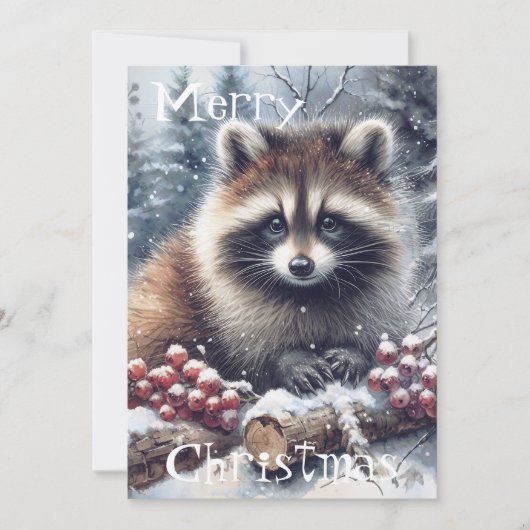 Woodland Winter Raccoon Weihnachten Wasserfarbe (Vorderseite)