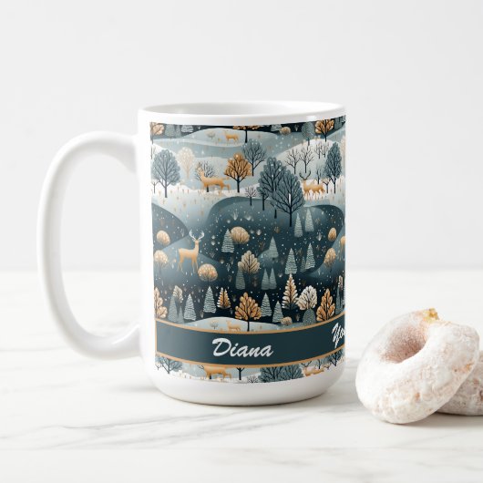 Woodland Winter Skandinavien Kunst Personalisiert Kaffeetasse (Mit Donut)
