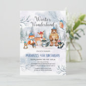 Woodland Winter Wonderland Birthday Boy Einladung (Stehend Vorderseite)