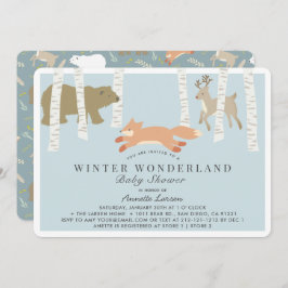 Woodland Winter Wonderland Blue Baby Dusche Einladung