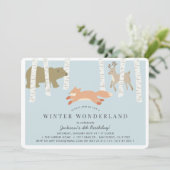 Woodland Winter Wonderland Blue Birthday Einladung (Stehend Vorderseite)
