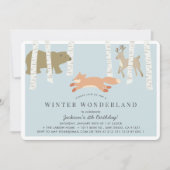Woodland Winter Wonderland Blue Birthday Einladung (Vorderseite)