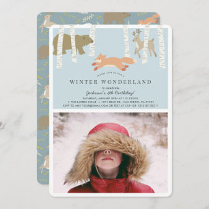 Woodland Winter Wonderland Blue Foto Geburtstag Einladung