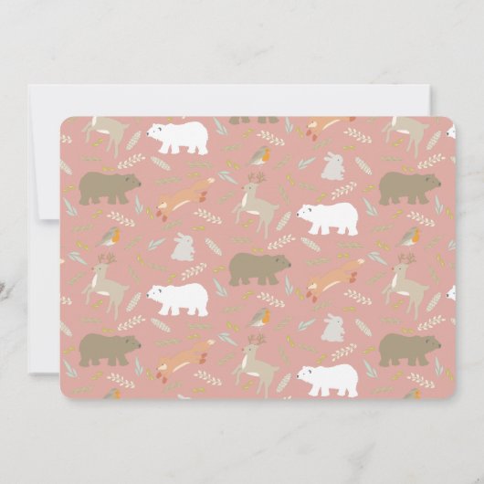 Woodland Winter Wonderland Pink Baby Dusche Einladung (Rückseite)