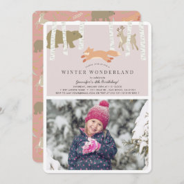 Woodland Winter Wonderland Pink Foto Geburtstag Einladung