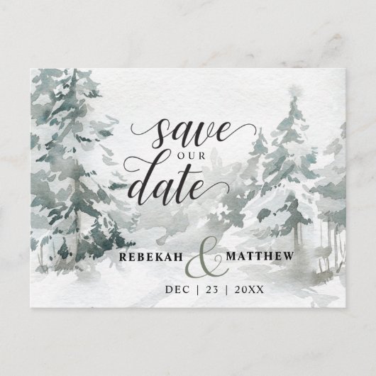 Woodland Winter Wonderland Postcard Save the Date Ankündigungspostkarte (Vorderseite)