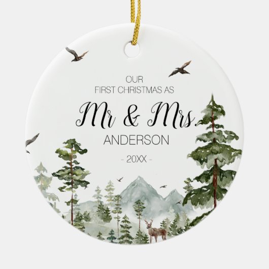 Woodland Winterwald als Mr. und Mrs. Keramik Ornament (Vorne)