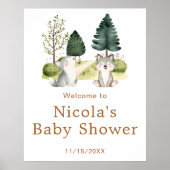 Woodland Wolf Baby Dusche Willkommenspender Poster (Vorne)