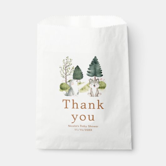 Woodland Wolf Babydusche Geschenktütchen (Vorderseite)