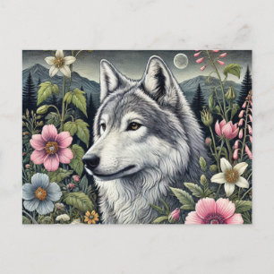 Woodland Wolf Postcard Majestic Forest Wolf Art Postkarte