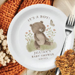Woodland Wonder Bear Pappteller<br><div class="desc">Wir stellen Ihnen unser charmantes Waldtierdesign vor, das perfekt zum Feiern der Ankunft Ihres kleinen Hauses geeignet ist. Dieses Design wurde mit viel Liebe zum Detail entworfen und bietet eine bezaubernde Illustration eines Waldbären, der ein skurriles und naturlich inspiriertes Thema schafft. Die sanften Bohnofarben und die zarte Typografie verleihen der...</div>