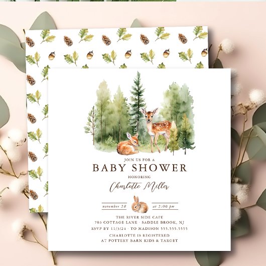 Woodland Wonder Deer Baby Dusche Einladung